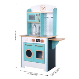 image-Small Retro Interactive Wooden Play Kitchen Toy & 7 Accessories