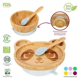 image-Bamboo Panda Plate Bowl & Spoon Set Suction Bowl Stay-Put Design