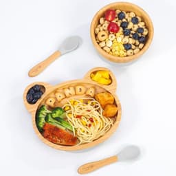 image-Bamboo Panda Plate Bowl & Spoon Set Suction Bowl Stay-Put Design