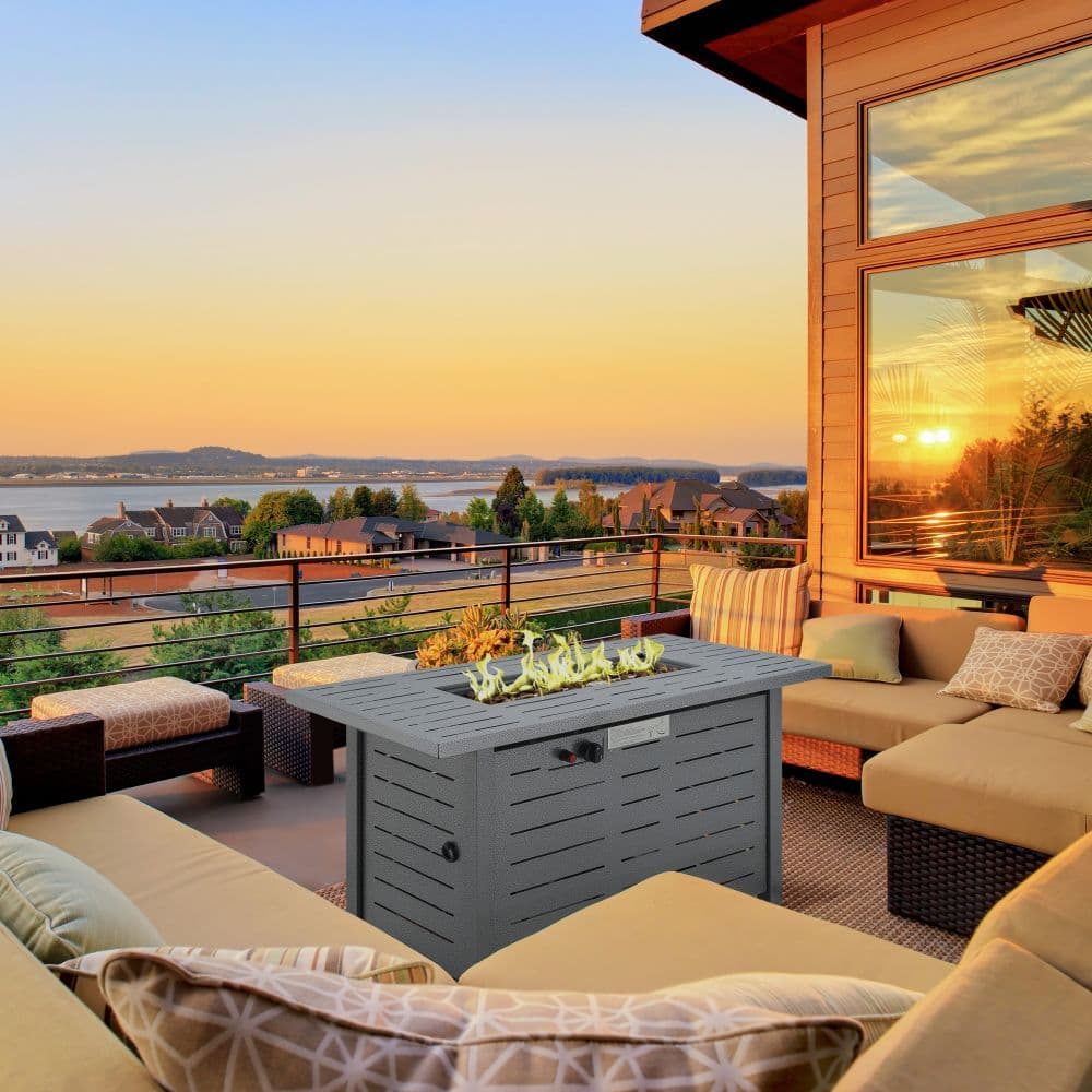 image-Propane Gas Fire Pit Table Smokeless Firepit Outdoor Heater Cover Lava Rocks Lid