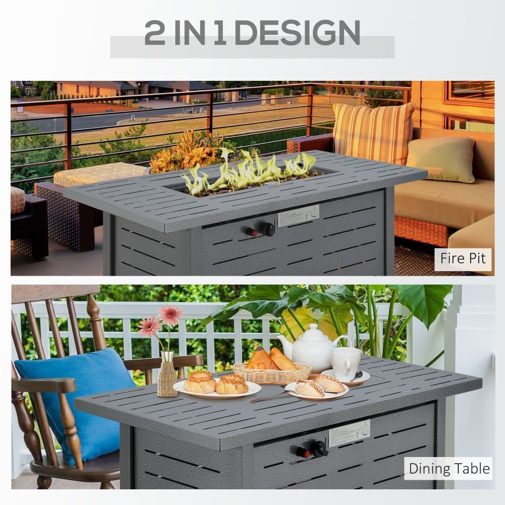 image-Propane Gas Fire Pit Table Smokeless Firepit Outdoor Heater Cover Lava Rocks Lid