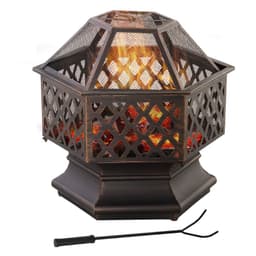 image-Outdoor Fire Pit with Screen Cover, Portable Wood Burning Firebowl