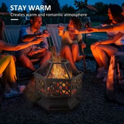image-Outdoor Fire Pit with Screen Cover, Portable Wood Burning Firebowl
