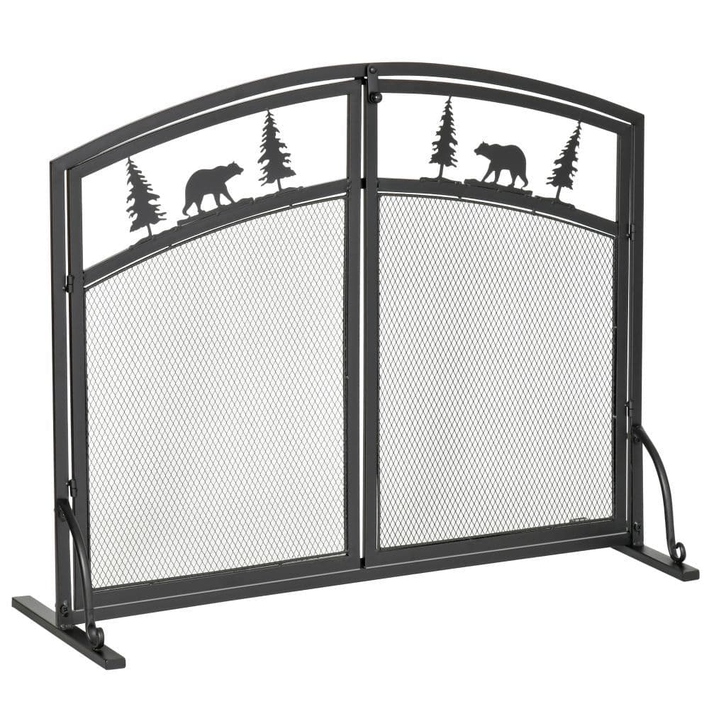 image-Fire Guard with Double Doors, Metal Mesh Fireplace Screen, Spark Flame Barrier