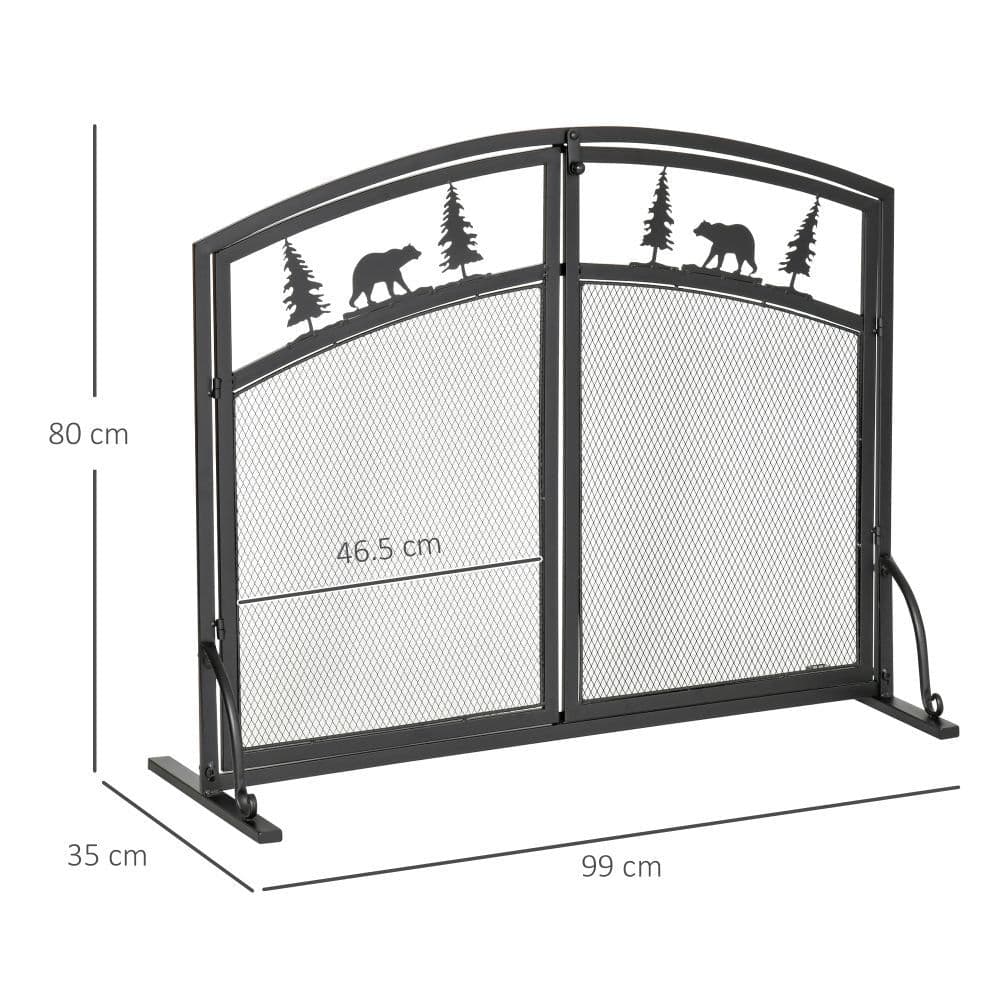 image-Fire Guard with Double Doors, Metal Mesh Fireplace Screen, Spark Flame Barrier