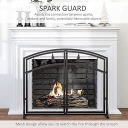 image-Fire Guard with Double Doors, Metal Mesh Fireplace Screen, Spark Flame Barrier
