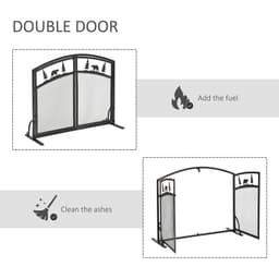 image-Fire Guard with Double Doors, Metal Mesh Fireplace Screen, Spark Flame Barrier
