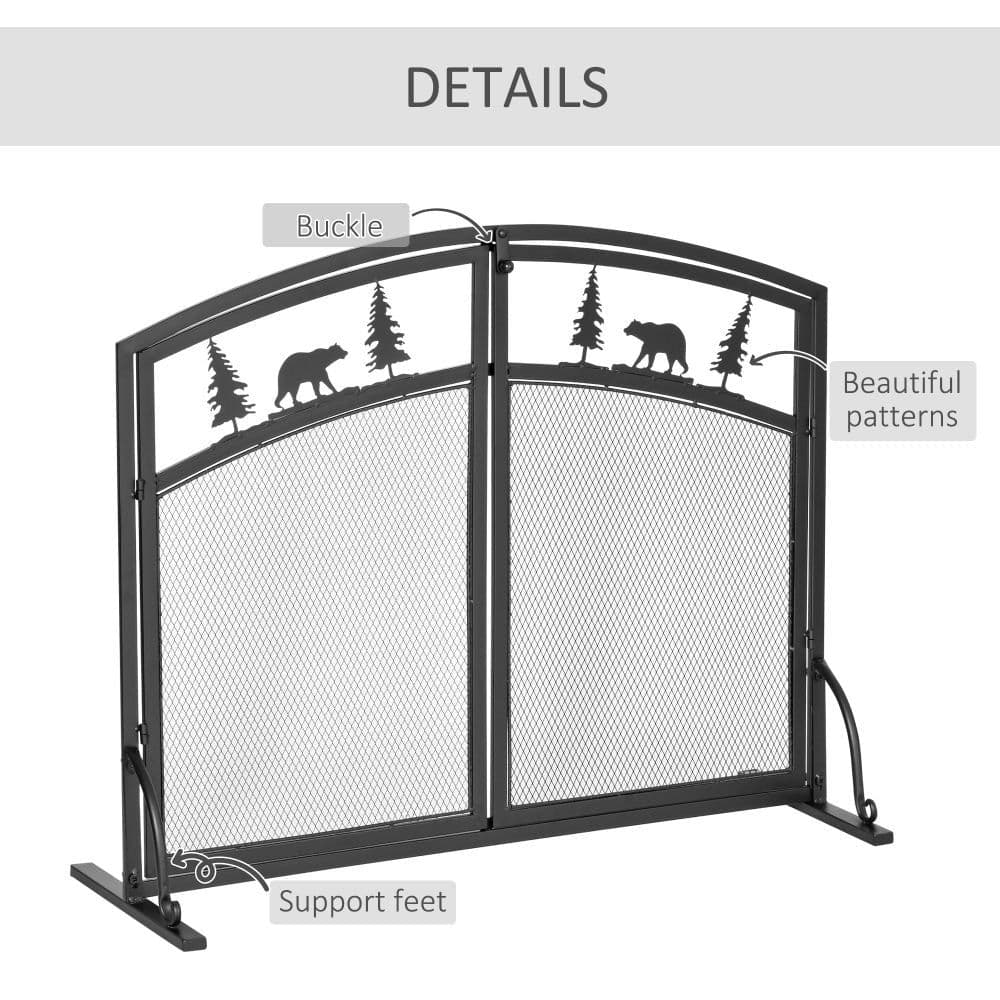 image-Fire Guard with Double Doors, Metal Mesh Fireplace Screen, Spark Flame Barrier