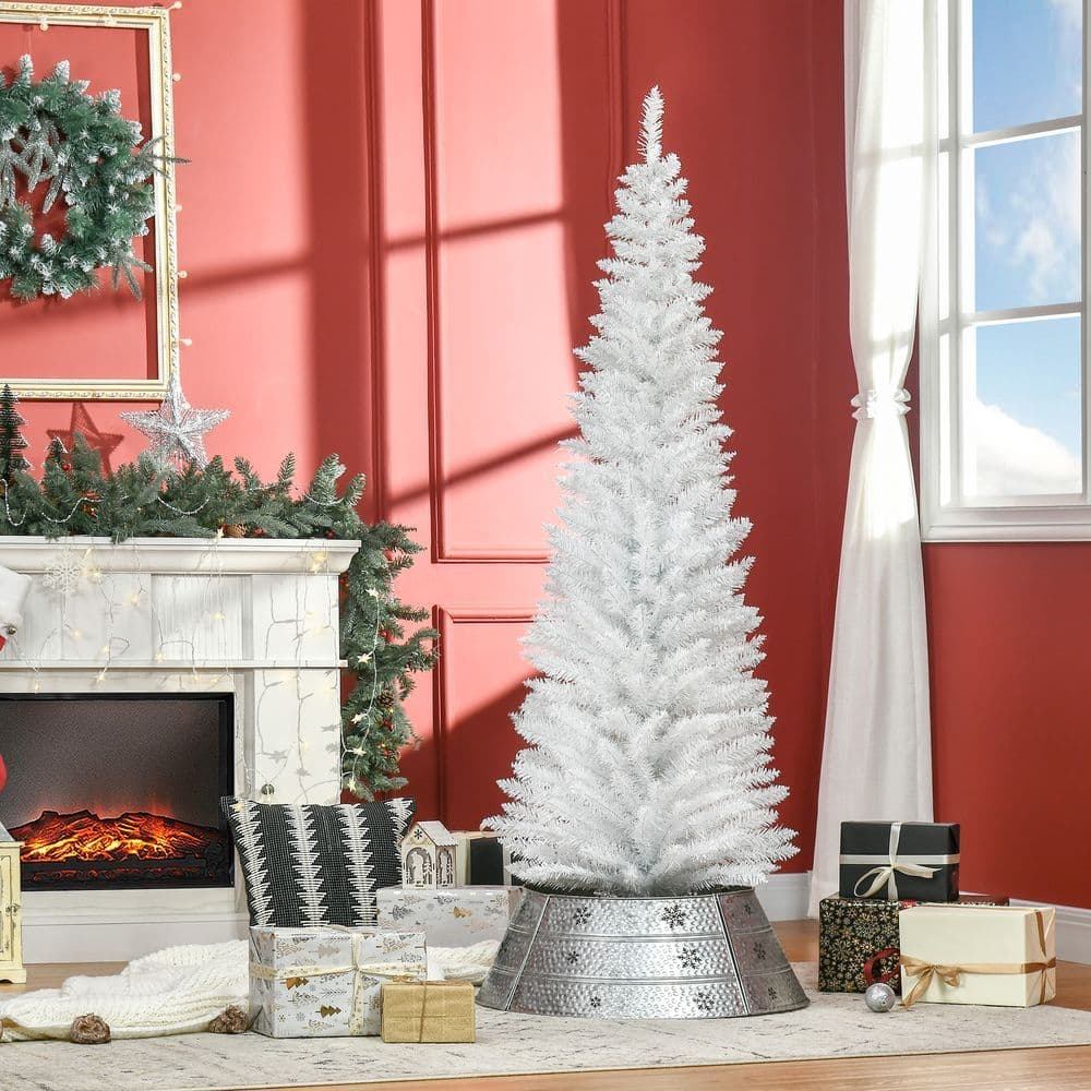image-1.8m 6ft Artificial Pine Pencil Slim Christmas Tree with 390 Branch Tips White