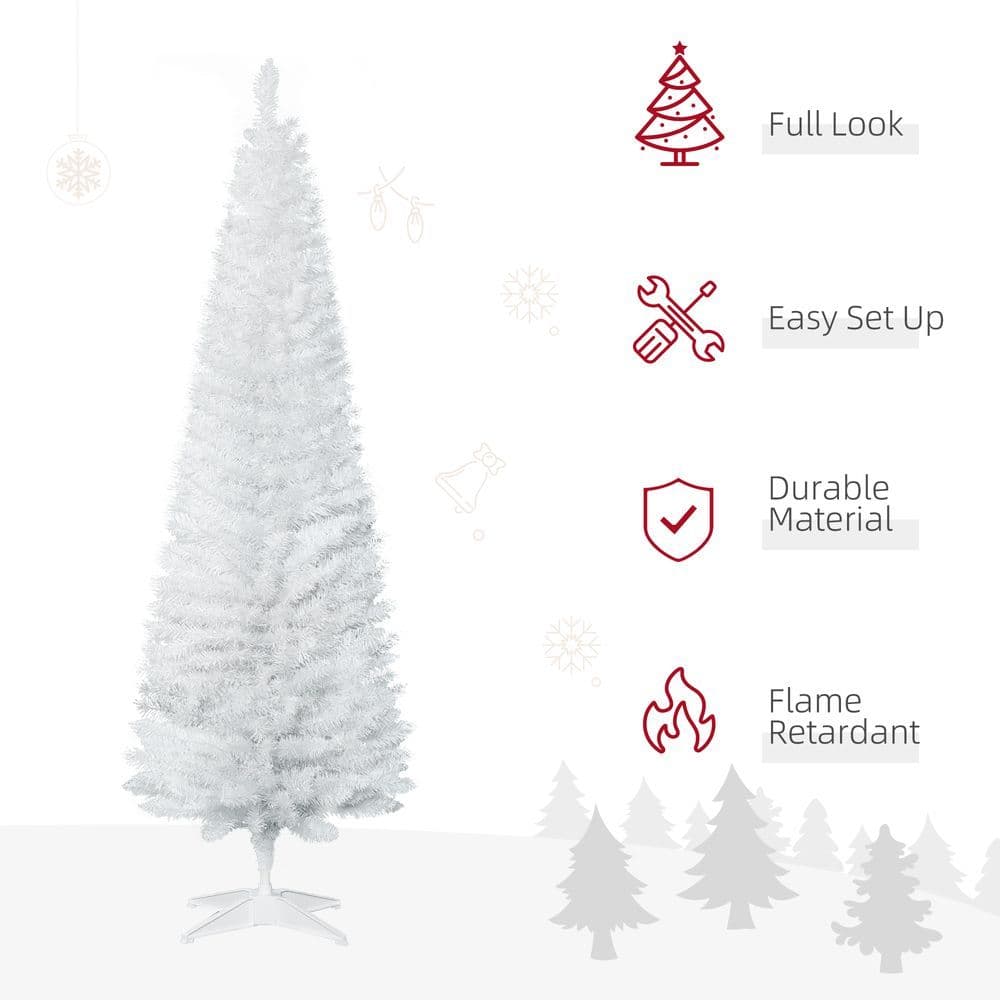 image-1.8m 6ft Artificial Pine Pencil Slim Christmas Tree with 390 Branch Tips White