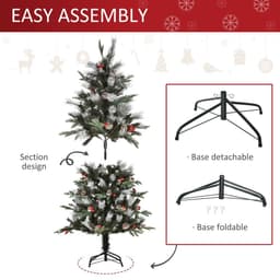 image-5FT Artificial SnowDipped Christmas Tree Foldable Berries White Pinecones Green