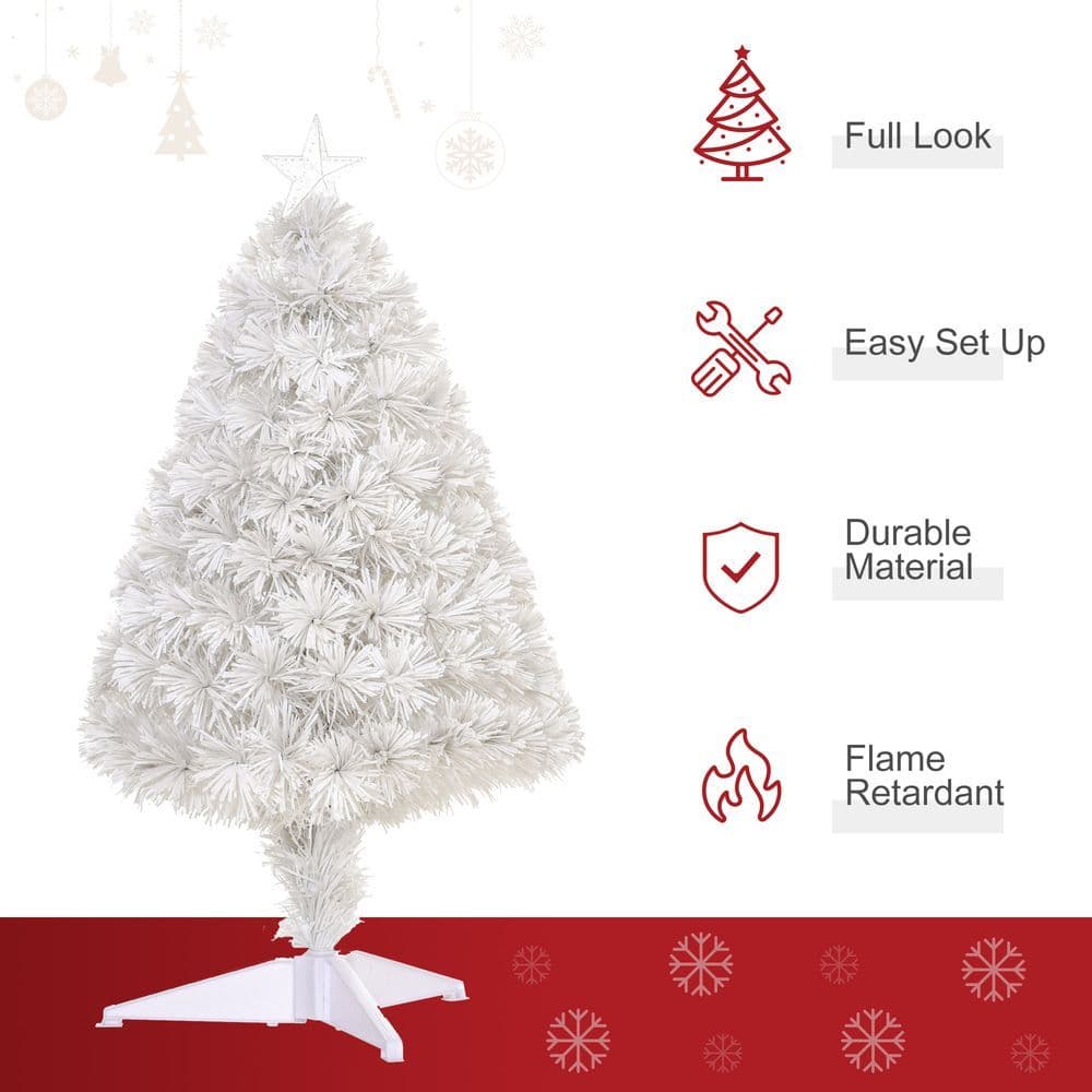 image-2.5FT Prelit Artificial Tabletop Christmas Tree with Fibre Table and Desk White