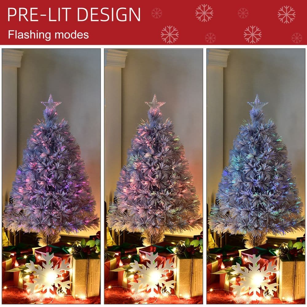 image-2.5FT Prelit Artificial Tabletop Christmas Tree with Fibre Table and Desk White