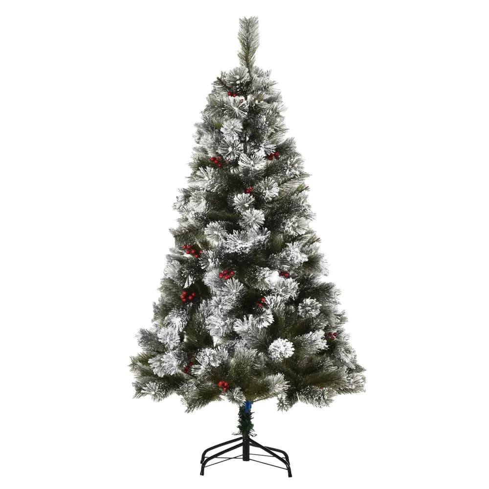 image-5ft Indoor Christmas Tree Artificial Berry Xmas Deco Metal Stand and 184 Tips