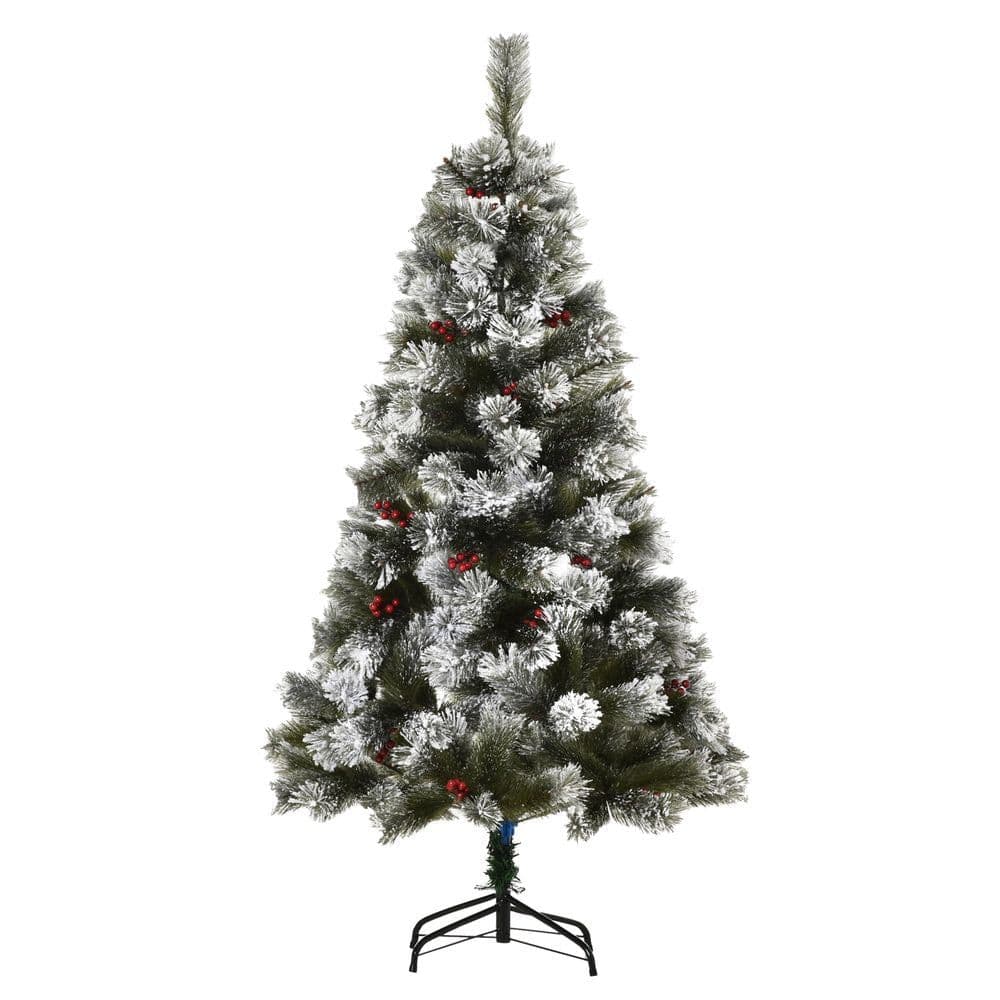 image-5ft Indoor Christmas Tree Artificial Berry Xmas Deco Metal Stand and 184 Tips