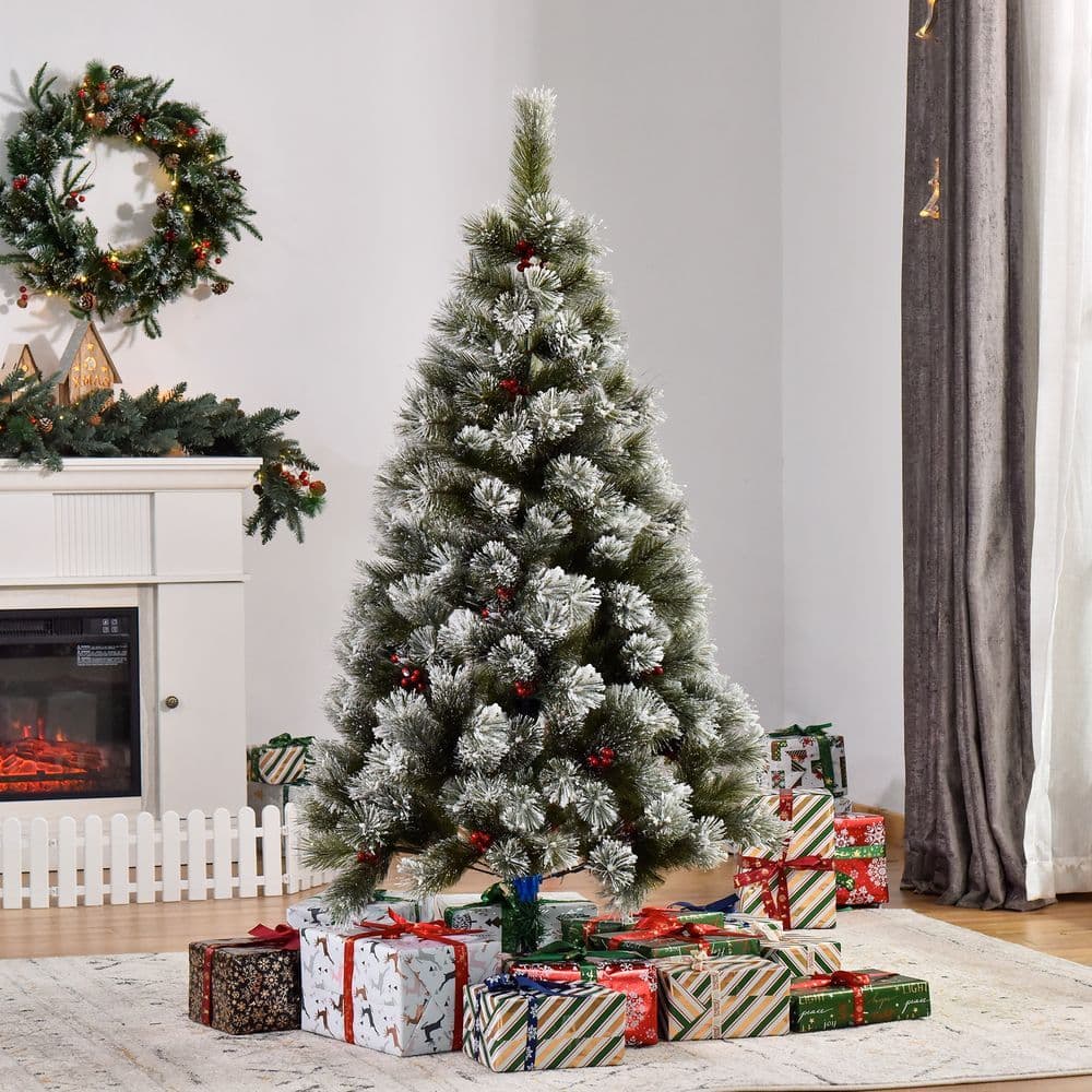 image-5ft Indoor Christmas Tree Artificial Berry Xmas Deco Metal Stand and 184 Tips
