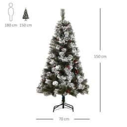 image-5ft Indoor Christmas Tree Artificial Berry Xmas Deco Metal Stand and 184 Tips