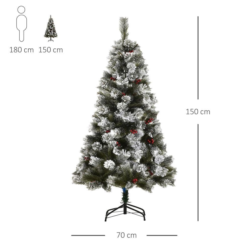 image-5ft Indoor Christmas Tree Artificial Berry Xmas Deco Metal Stand and 184 Tips