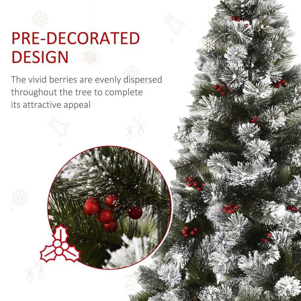 image-5ft Indoor Christmas Tree Artificial Berry Xmas Deco Metal Stand and 184 Tips