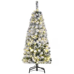 image-4 Feet Prelit Artificial Snow Flocked Christmas Tree Warm LED Light Green White