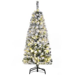 image-4 Feet Prelit Artificial Snow Flocked Christmas Tree Warm LED Light Green White