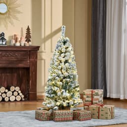 image-4 Feet Prelit Artificial Snow Flocked Christmas Tree Warm LED Light Green White