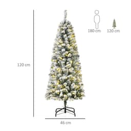 image-4 Feet Prelit Artificial Snow Flocked Christmas Tree Warm LED Light Green White