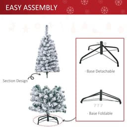 image-4 Feet Prelit Artificial Snow Flocked Christmas Tree Warm LED Light Green White