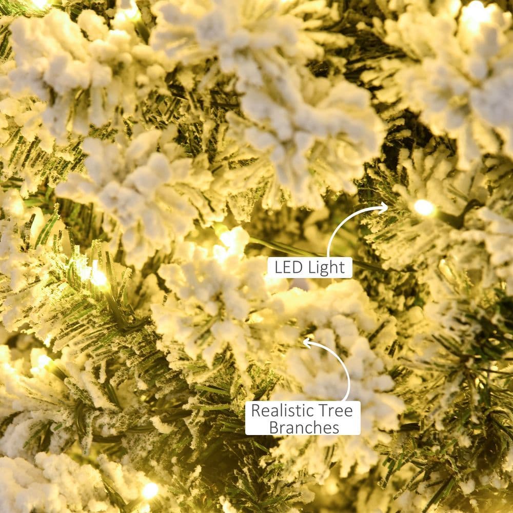image-4 Feet Prelit Artificial Snow Flocked Christmas Tree Warm LED Light Green White