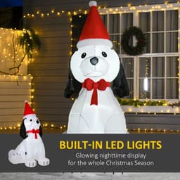 image-6ft Inflatable Christmas Puppy Dog Wearing Santa Hat Lighted Outdoor Indoor