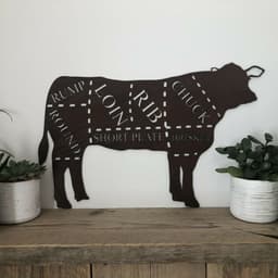 image-COW Sign Rusty Metal Home BBQ Kitchen rustic shabby chic butchers cuts