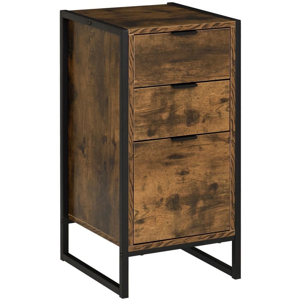image-Industrial 3-Drawer Storage Chest Metal Frame Freestanding Unit Brown