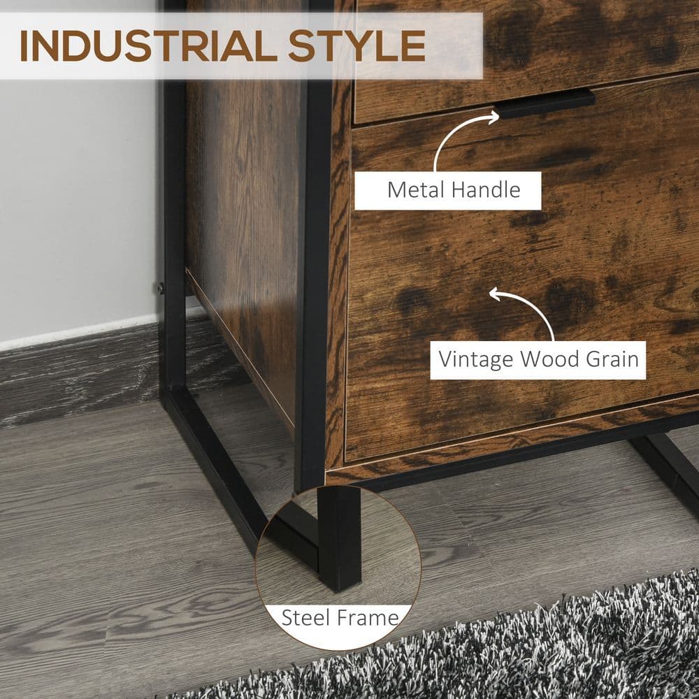 image-Industrial 3-Drawer Storage Chest Metal Frame Freestanding Unit Brown