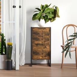 image-Industrial 3-Drawer Storage Chest Metal Frame Freestanding Unit Brown