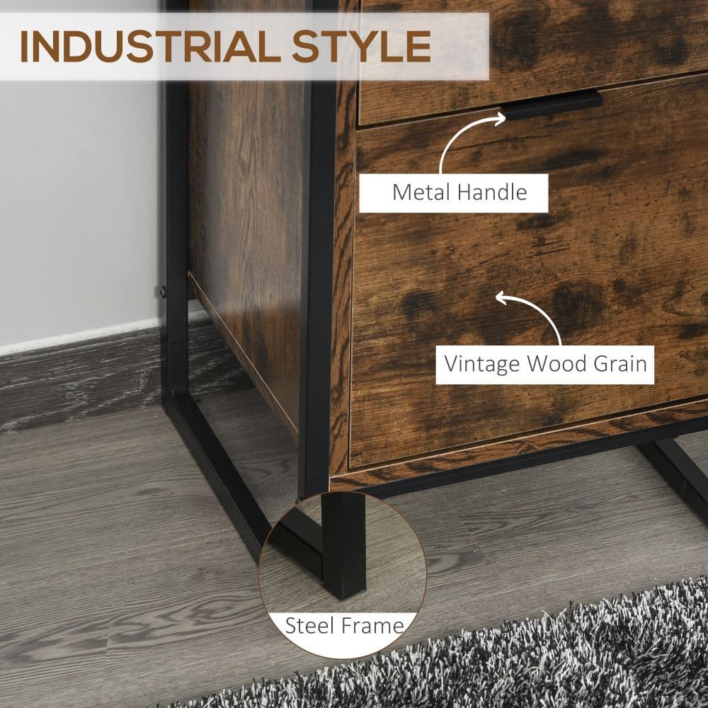 image-Industrial 3-Drawer Storage Chest Metal Frame Freestanding Unit Brown