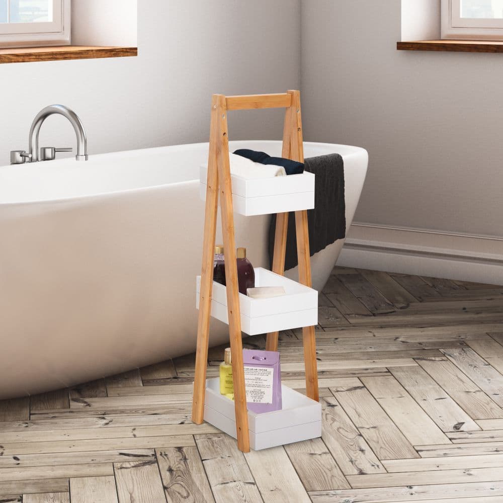 image-Bathroom A-Shape Rack, 3-Tier-Bamboo