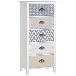 image-5-Drawer Tallboy Dresser with Metal Handles, Storage Cabinet Unit