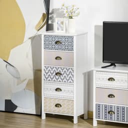 image-5-Drawer Tallboy Dresser with Metal Handles, Storage Cabinet Unit