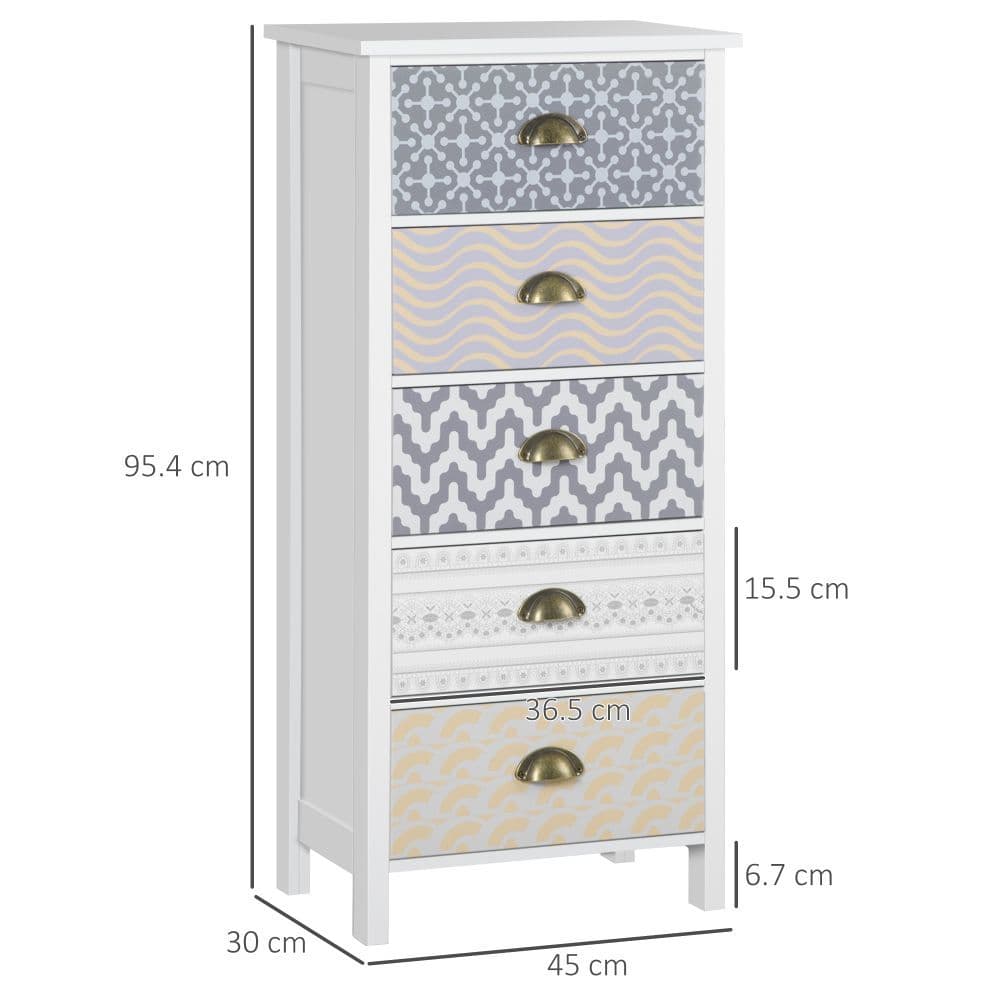 image-5-Drawer Tallboy Dresser with Metal Handles, Storage Cabinet Unit
