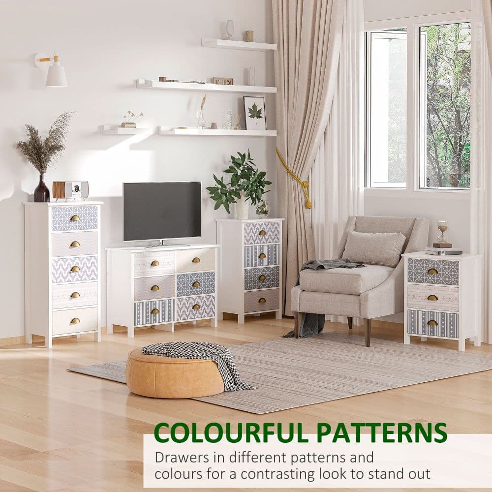 image-5-Drawer Tallboy Dresser with Metal Handles, Storage Cabinet Unit