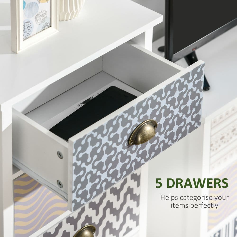 image-5-Drawer Tallboy Dresser with Metal Handles, Storage Cabinet Unit