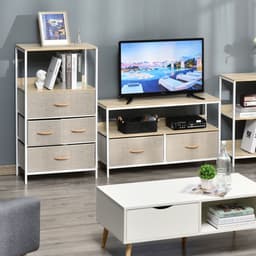 image-Chest of Drawers with 4 Fabric Bins White
