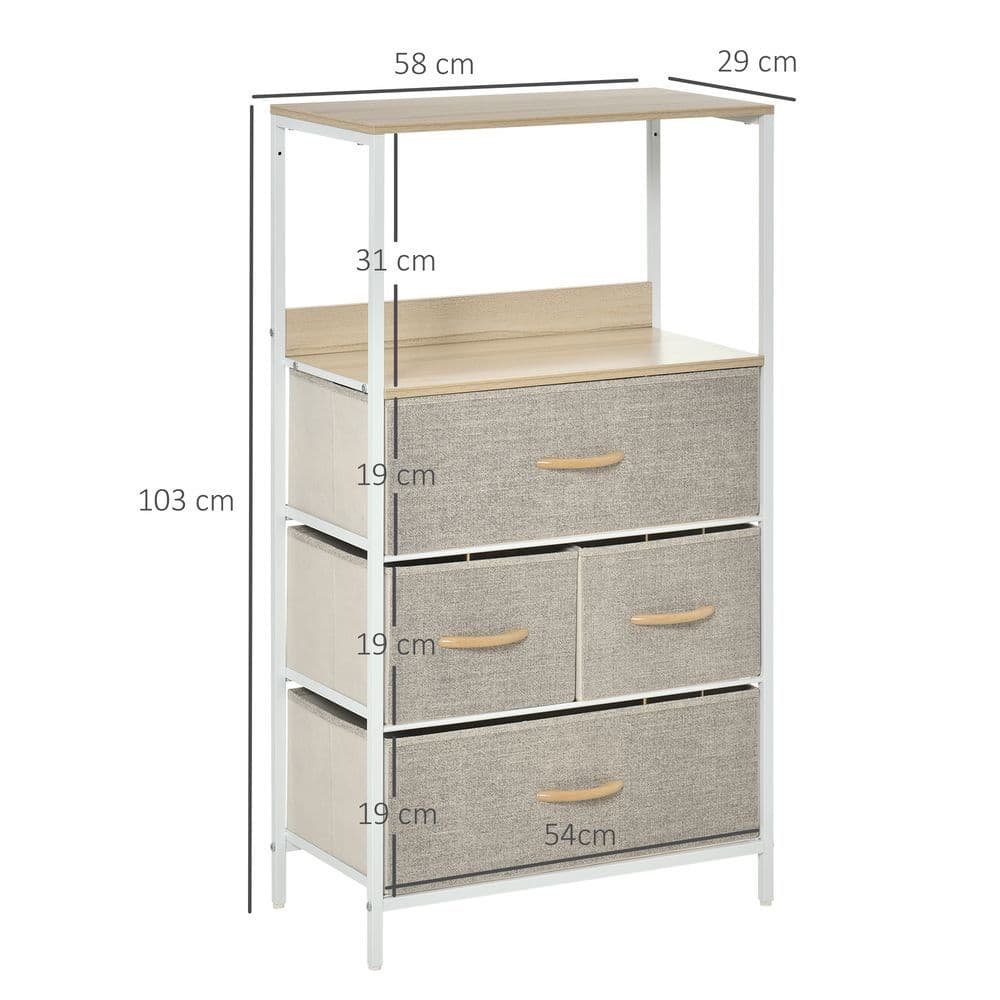 image-Chest of Drawers with 4 Fabric Bins White