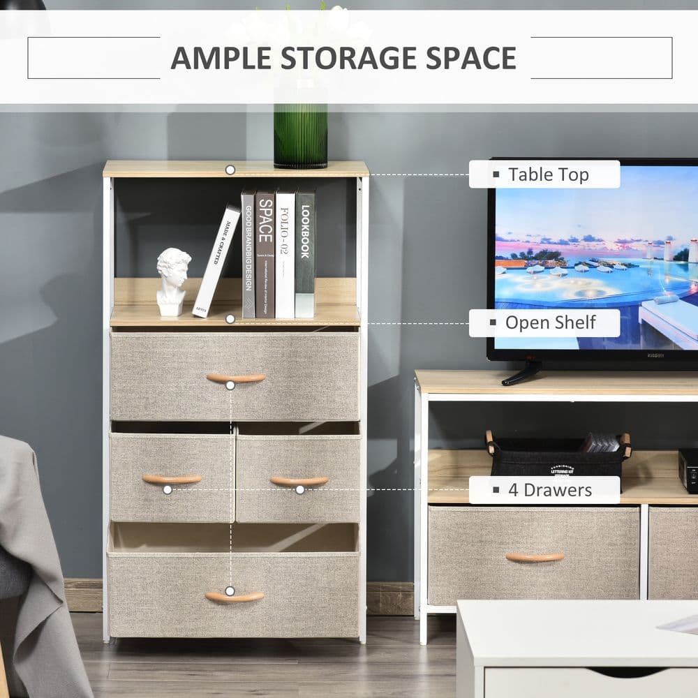 image-Chest of Drawers with 4 Fabric Bins White