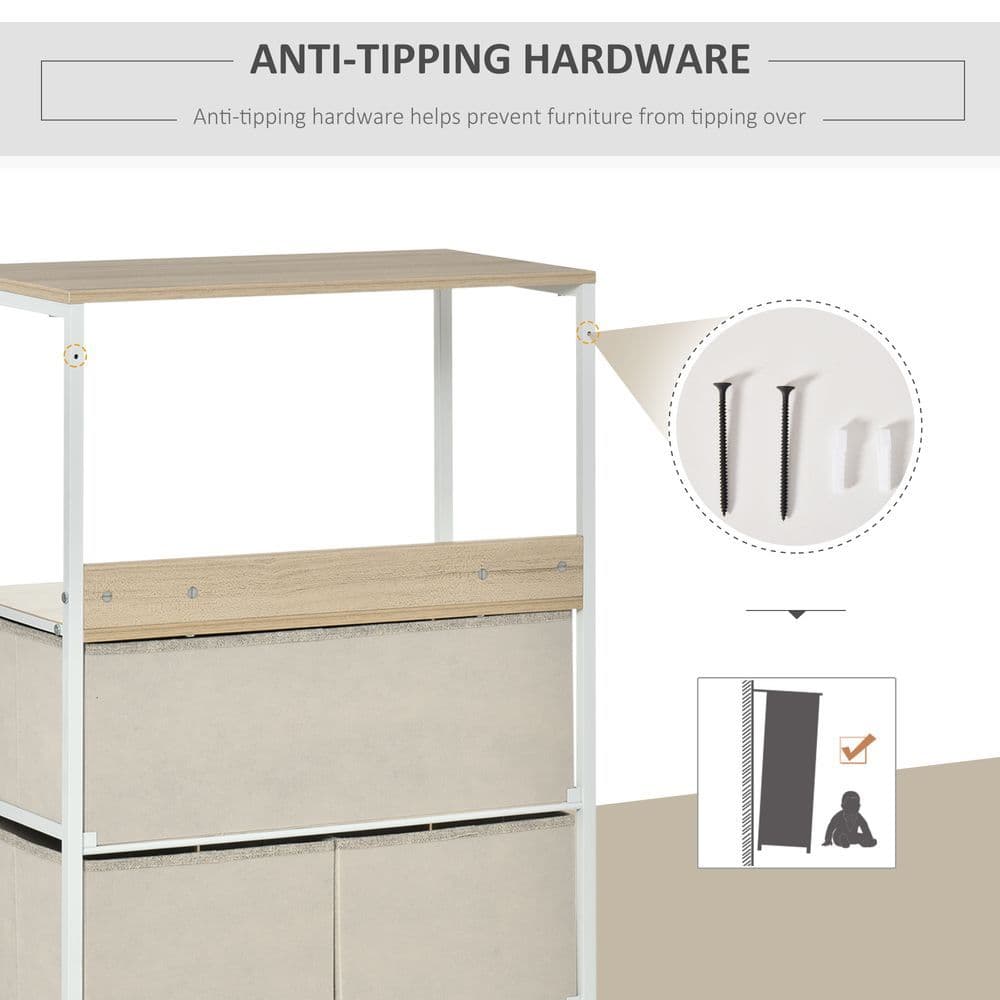 image-Chest of Drawers with 4 Fabric Bins White