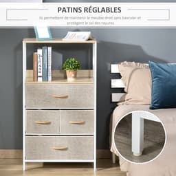 image-Chest of Drawers with 4 Fabric Bins White