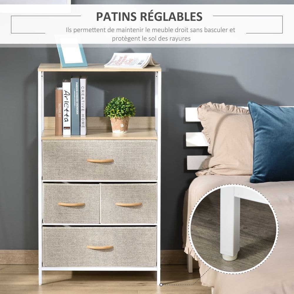 image-Chest of Drawers with 4 Fabric Bins White