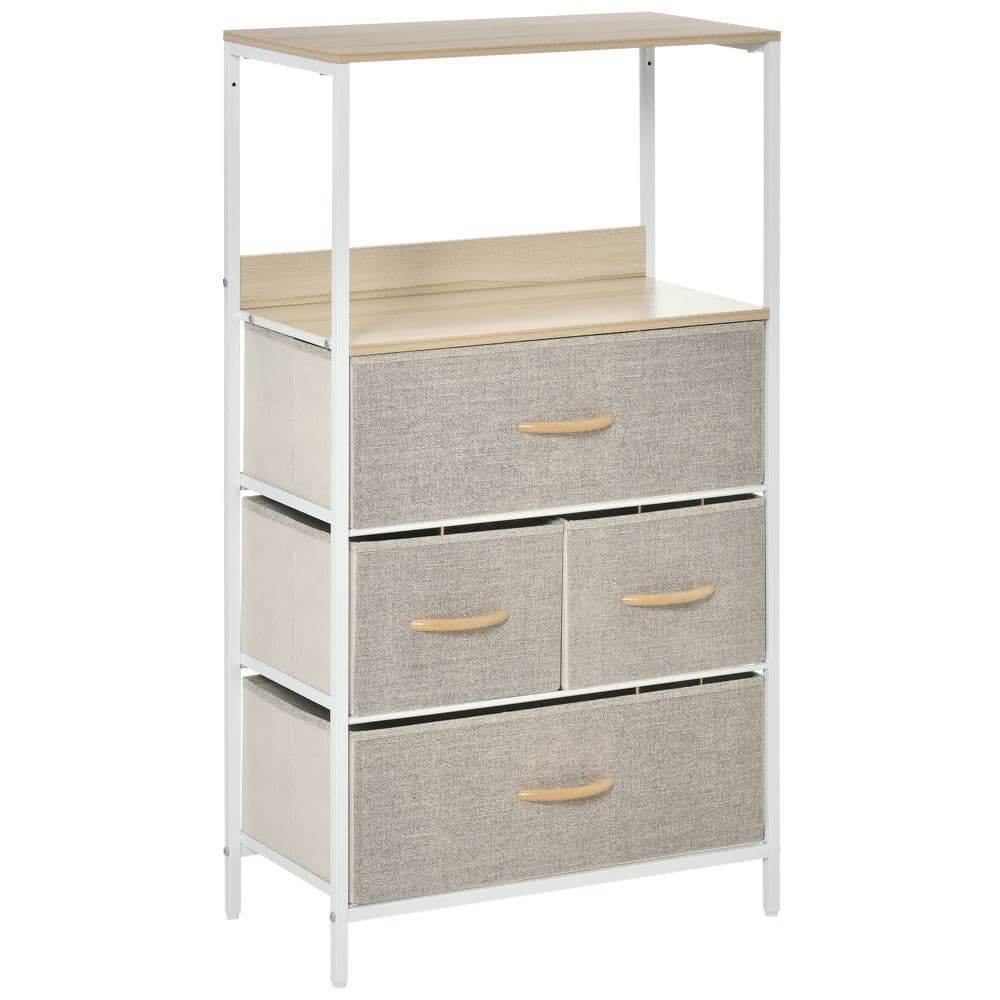 image-Chest of Drawers with 4 Fabric Bins White