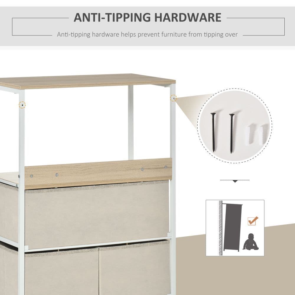 image-Chest of Drawers with 4 Fabric Bins White