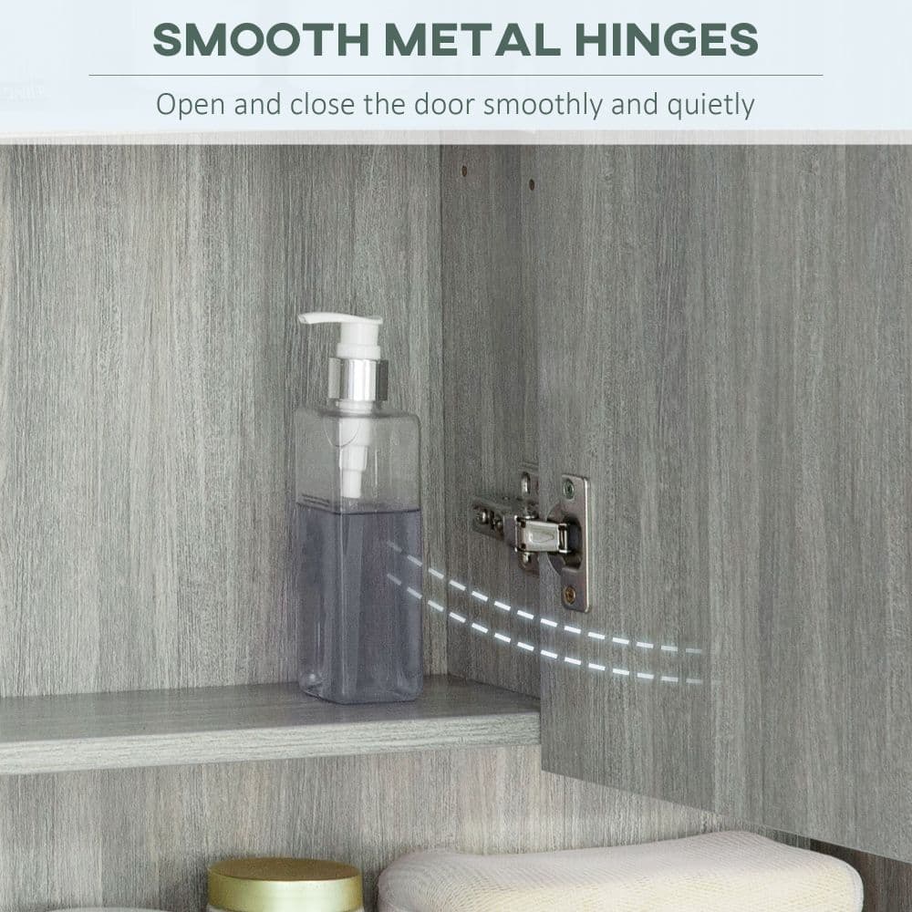 image-kleankin Bathroom Mirror Cabinet, Wall Mounted 3 Doors and Cupboards, Grey